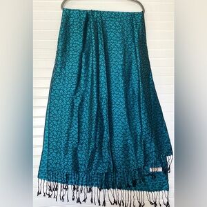 Pashmina & Silk Womens Scarf Shawl Fringed Paisley Blue Black Wrap 27" × 74"